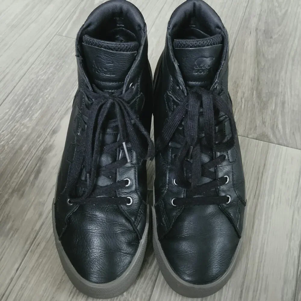 B4 Sorel Men's US 11.5 Caribou Mid WP Waterproof Sneaker Black Leather High Top